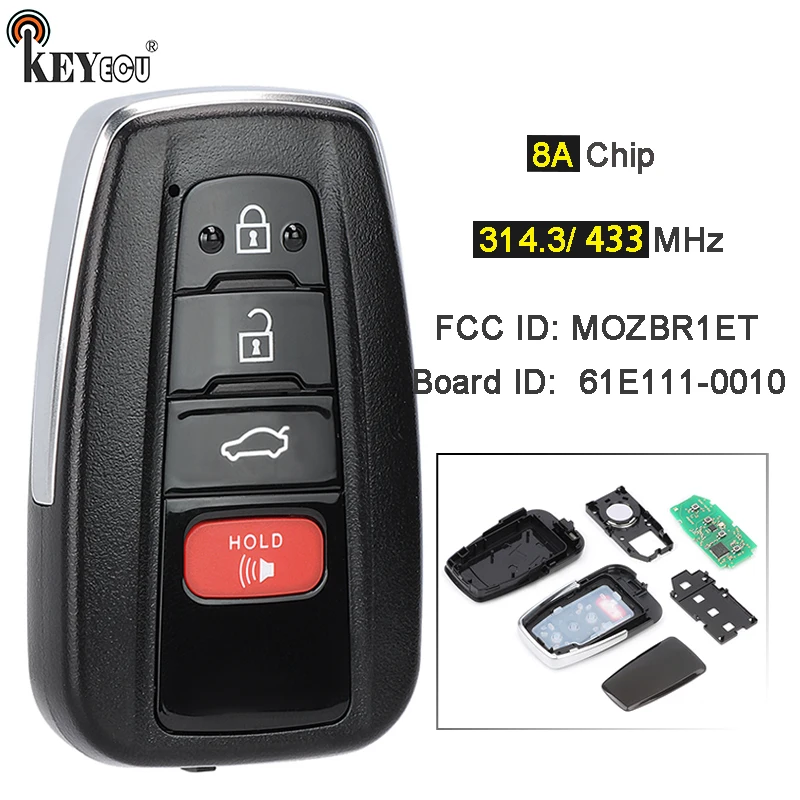 

Etui KEYECU 314.3/433MHz 8A Chip 61E111-0010 FCC ID: MOZBR1ET Keyless Smart Remote Car Key do Toyota C-HR CHR 2018 2019 2020 2021