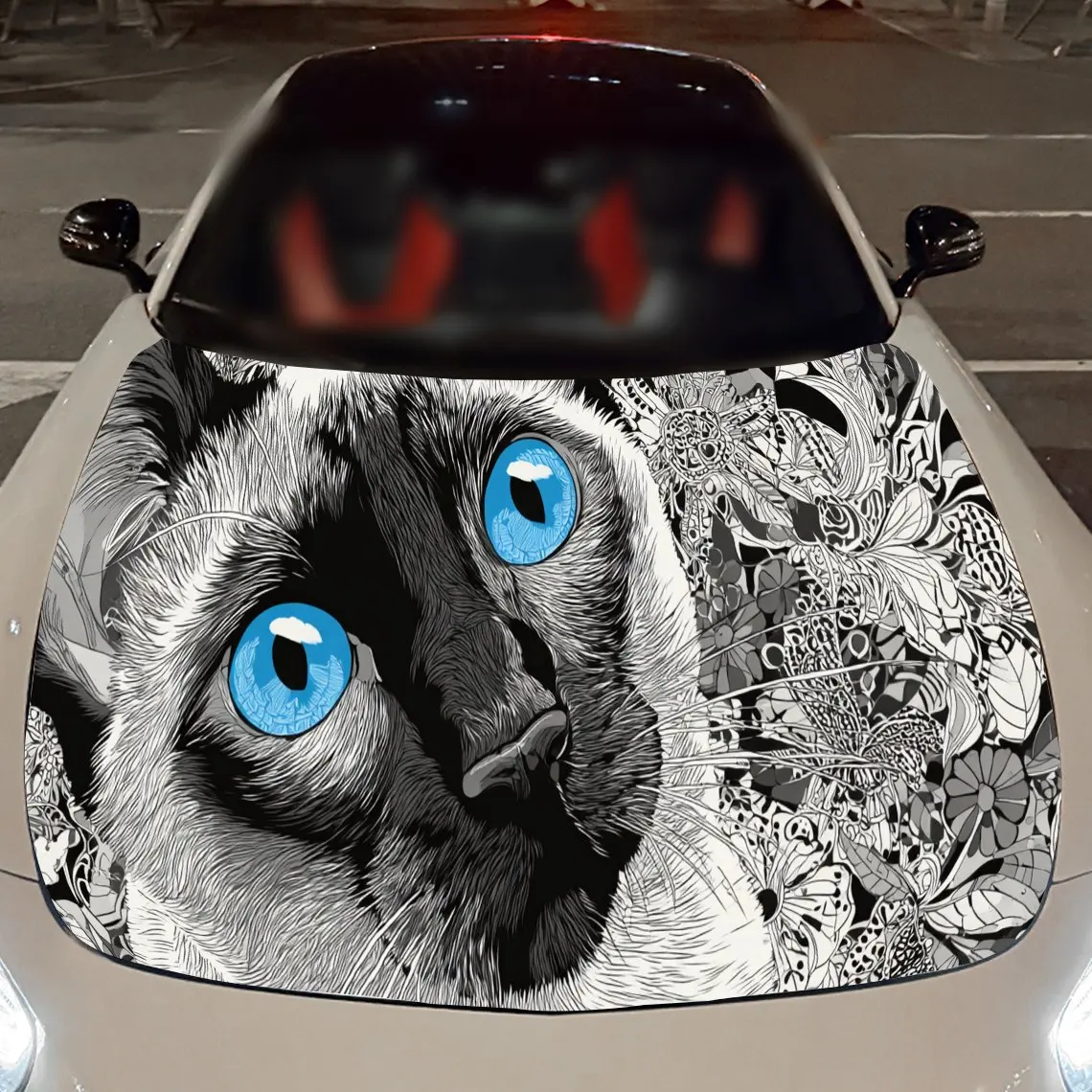 Leuke Siamese kat print, auto kap stickers, PVC waterdichte zelfklevende auto kap sticker, auto kap decoratie bescherming stickers,A