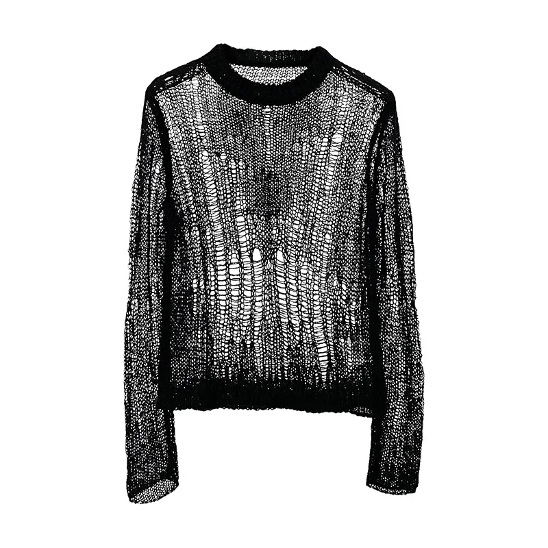 High Street Rick Women\'s Sweater 24ss Spring New In Y2k Knit Crewneck Owens Sweaters Harajuku Mohair Hollow Out RO Tops Women