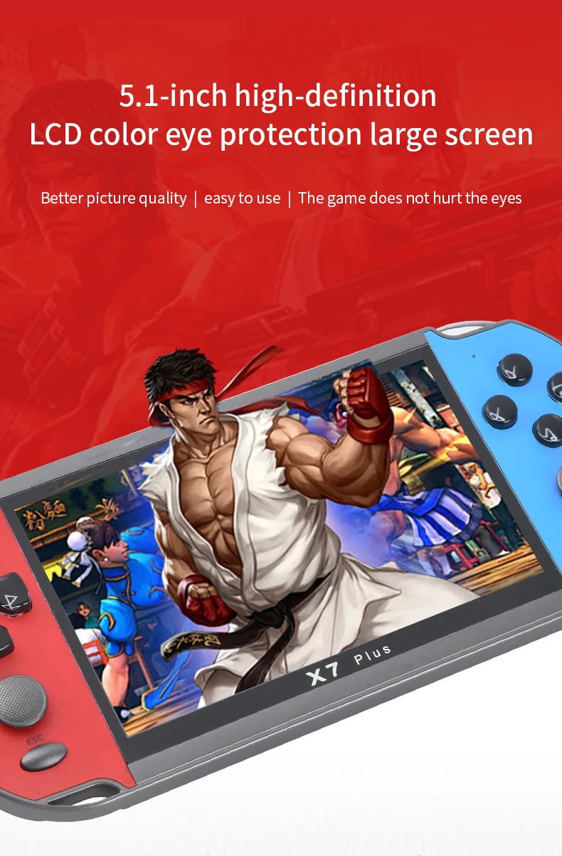 Consola de juegos portátil X7Plus, pantalla HD de 5,1 pulgadas, reproductor de Audio y vídeo, juego clásico, Built-in15000 + juegos gratis