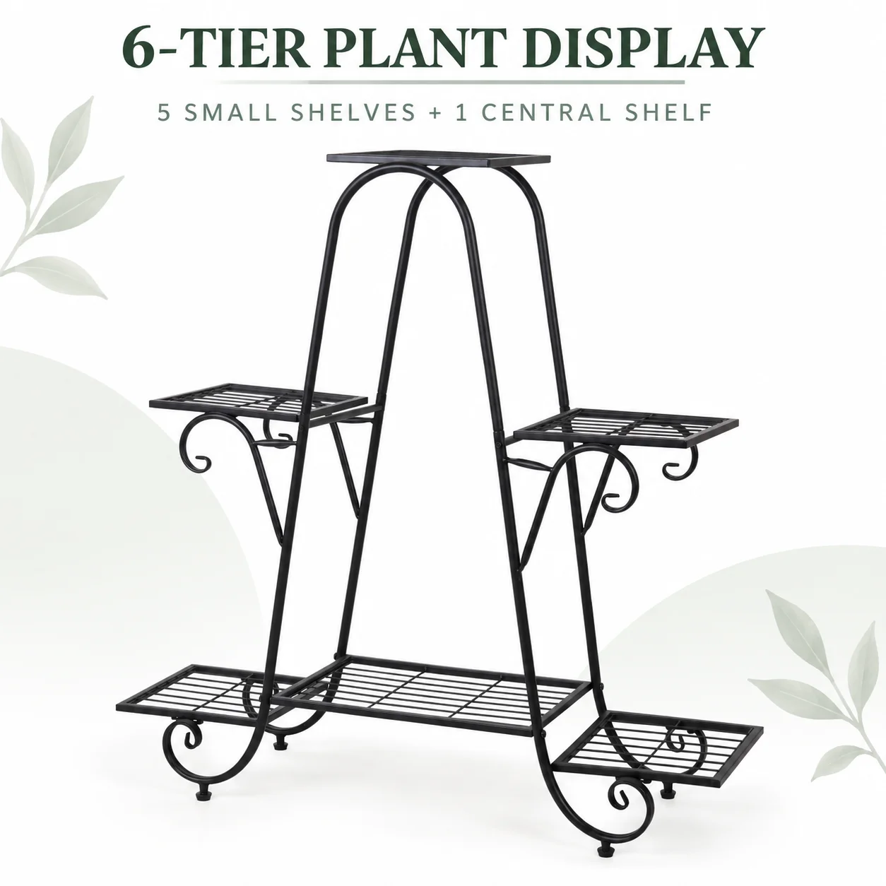 6 Tier Metal Plant Stand for Multiple Plants, Black Iron Flower Pot Rack for Living Room, Balcony and Covered Patio
