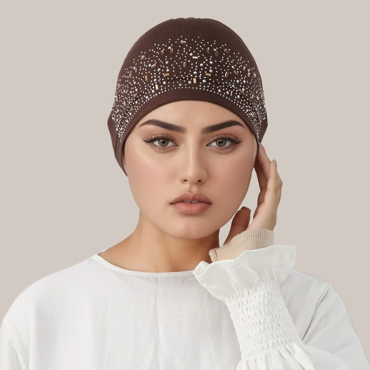 

Новый эластичный трикотаж с бриллиантами, однотонный мягкий чепчик, мусульманский женский эластичный внутренний хиджаб, тюрбан, исламский нижний шарф ﻿