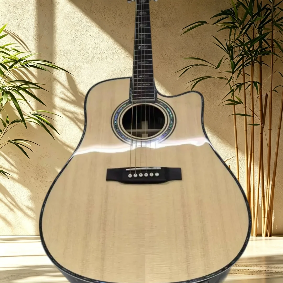Cutaway Body Acoustic Guitar D45 Spruce Top Rosewood Back Sides Abalone Soundhole Inlay Natural Gloss Finish Beginner New