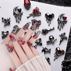 10pcs Darkness Metal Nail Charms Heart with Dark Gems Luxury Nail Decoration 3D DIY Parts Retro Style Aolly Black Heart Charm