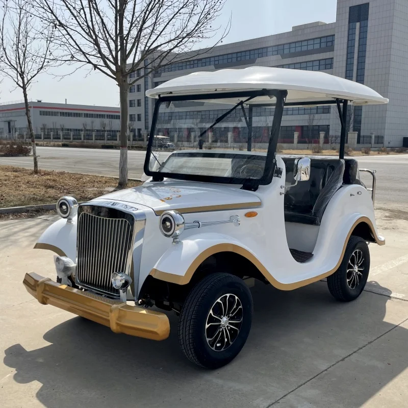 High Quality Classic Double Row 5 Seater Retro Vintage Tourist Sightseeing Bus, Equipped With 72V Lithium Battery And 5kw Motor