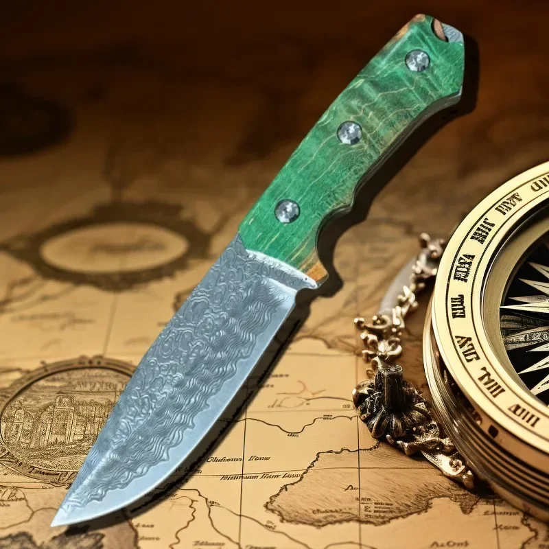 2025 New 67th floor Damascus steel knife sharp hand forged collectible gift knife wooden handle outdoor survival knife EDC tool