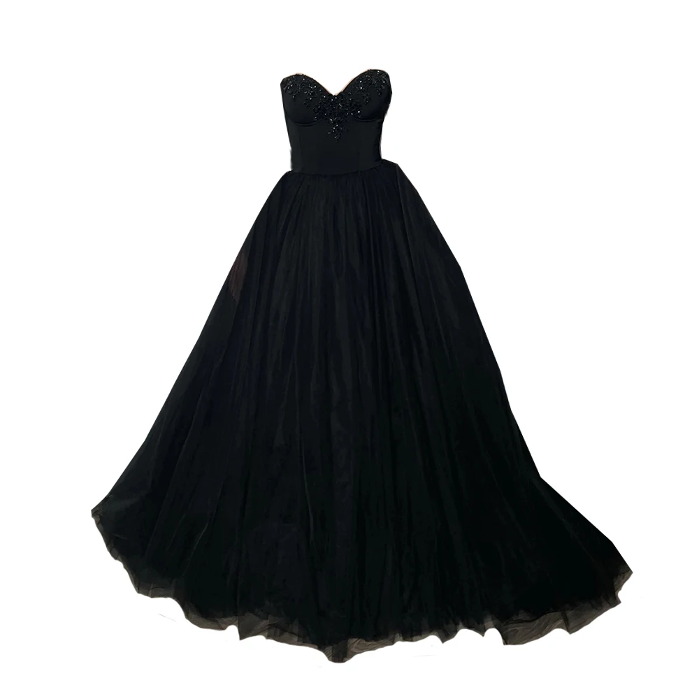

Black Wedding Dress Sweetheart Sleeveless Beading Sequin Crystals Tulle A Line Corset Bridal Dresses Custom Color No Cape