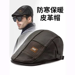 Fashion Brand Design Men Beret Autumn Winter Quality Pu Leather Casual Cap Male Classic Thermal Velvert Forward Hat Gents Spring