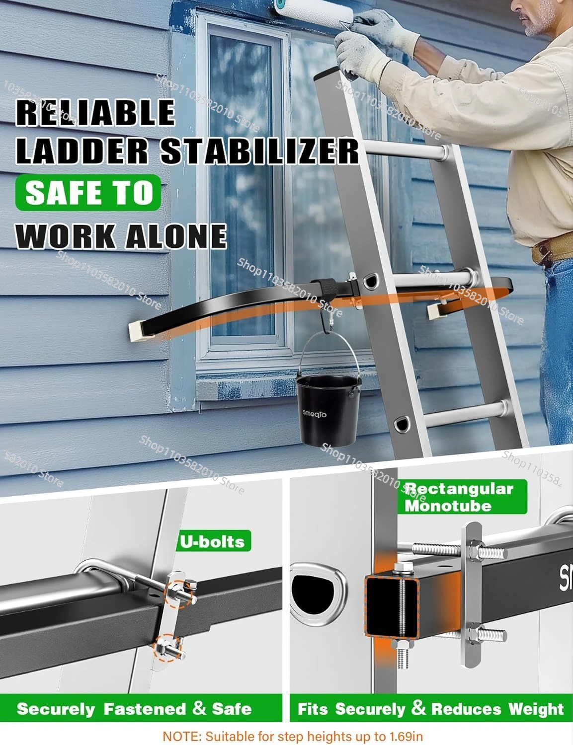 Ladder stabilizer, adjustable ladder bracket, ladder stabilizer for roof drain cleaning