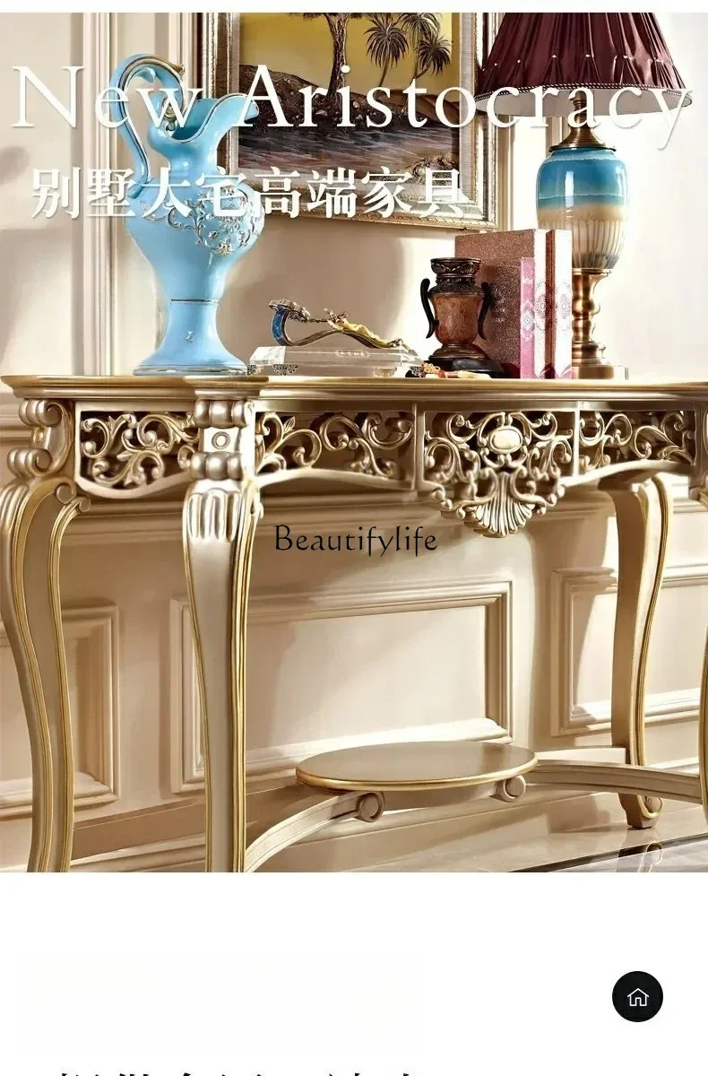 

yj21 solid wood entrance table, foyer luxury wall side cabinet against the wall, champagne color entrance entrance platform