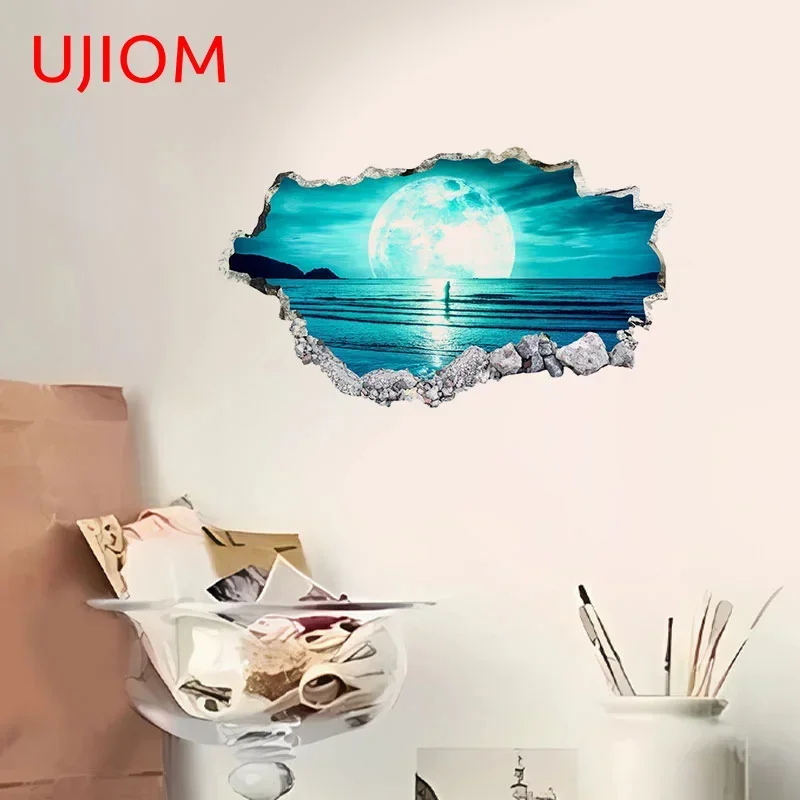 UJIOM 13cm X 7.5cm Moon Ocean Wall Sticker Sunscreen Vinyl Decals Room Decor Bathroom Accessories Wallpapers Simplicity Printing
