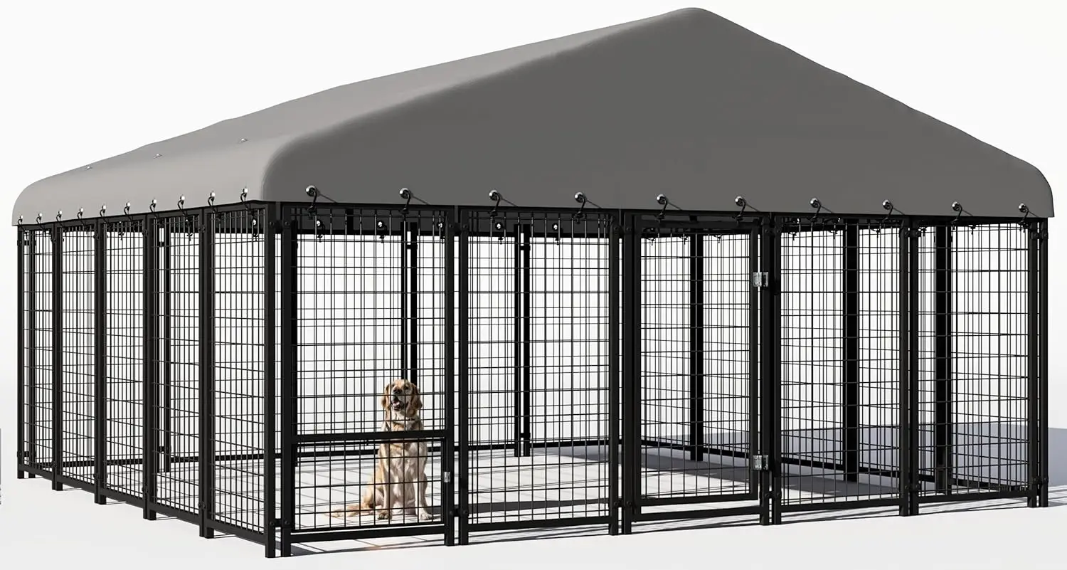 

120"x119" Dog Kennel Outside, Large Outdoor Dog Kennel with Feeding Door and Double Lock, Heavy-Duty Weatherproof, Customized