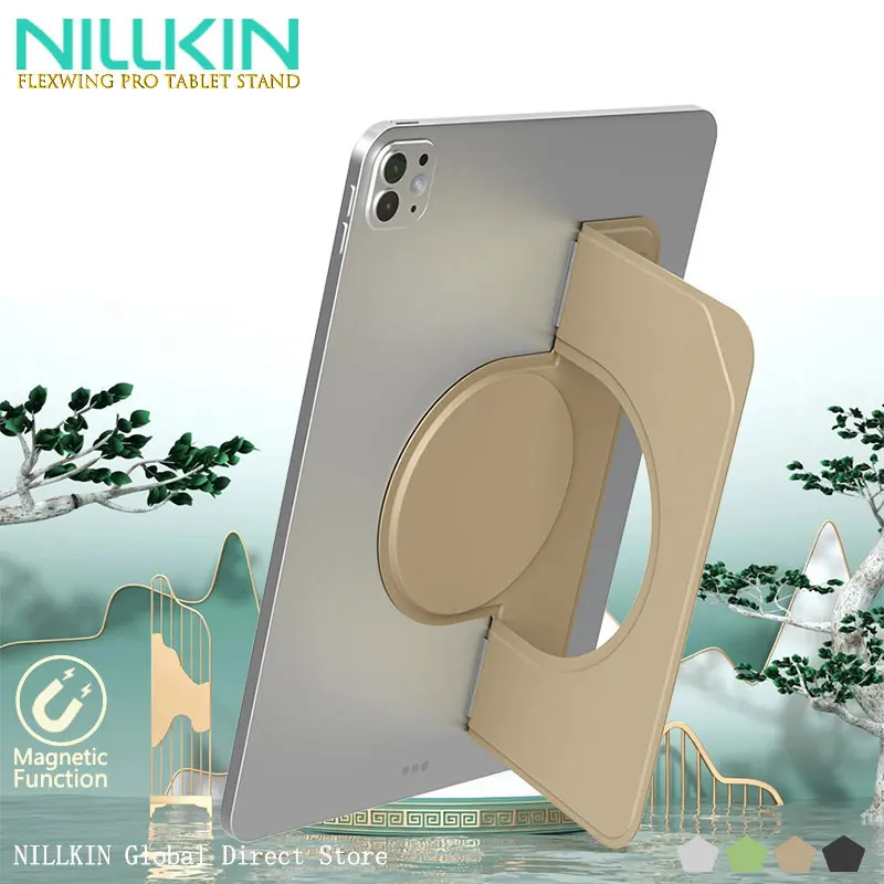 Adjustable Magnetic Tablet Stand with PU Leather Cover, 360° Rotatable Desktop Holder for iPad/Samsung, Slim for Office Work
