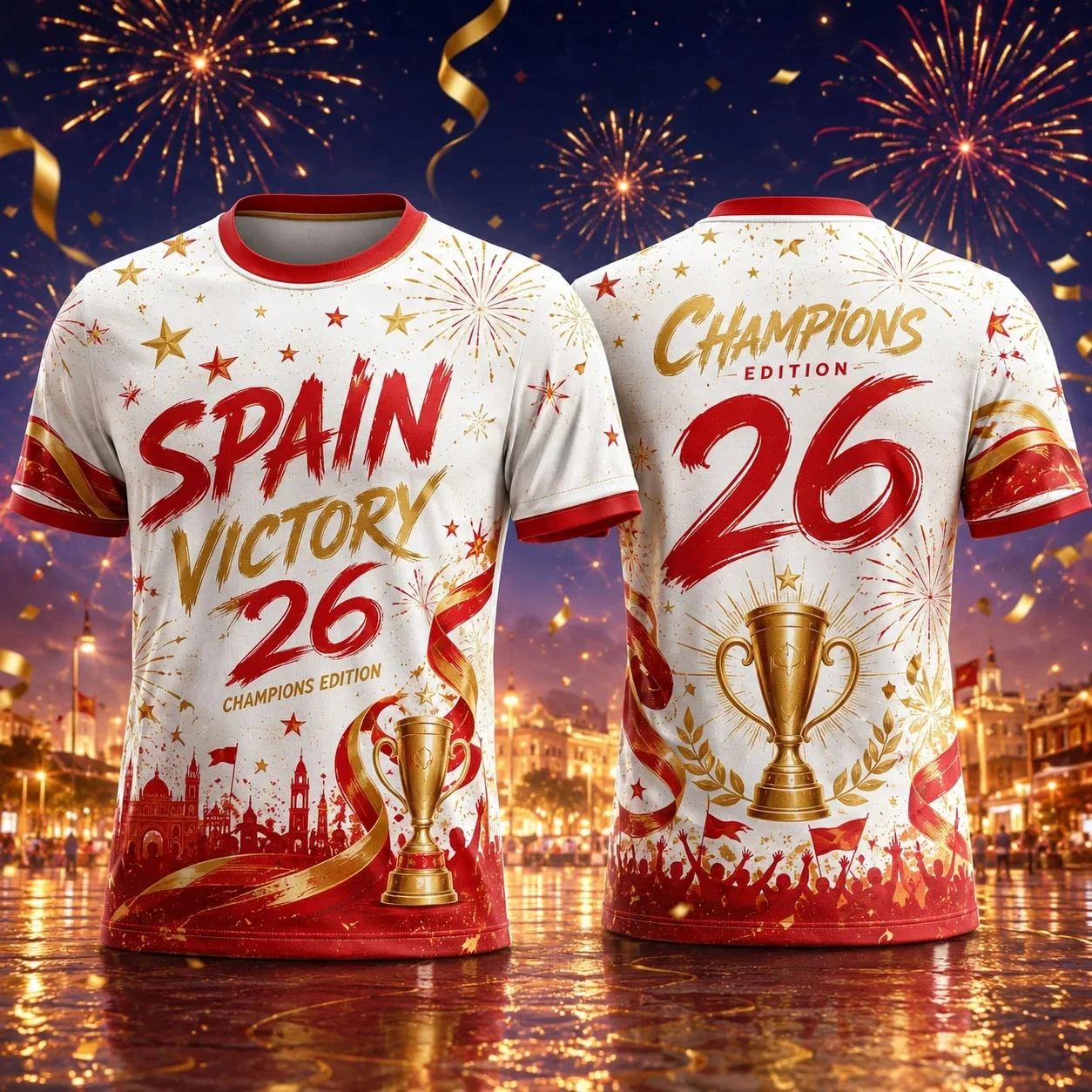 2026 Summer Spain Champion Football T-Shirt 3D All Over Print Unisex Short Sleeve Soccer Fan Commemorative Jersey Tops for Kids