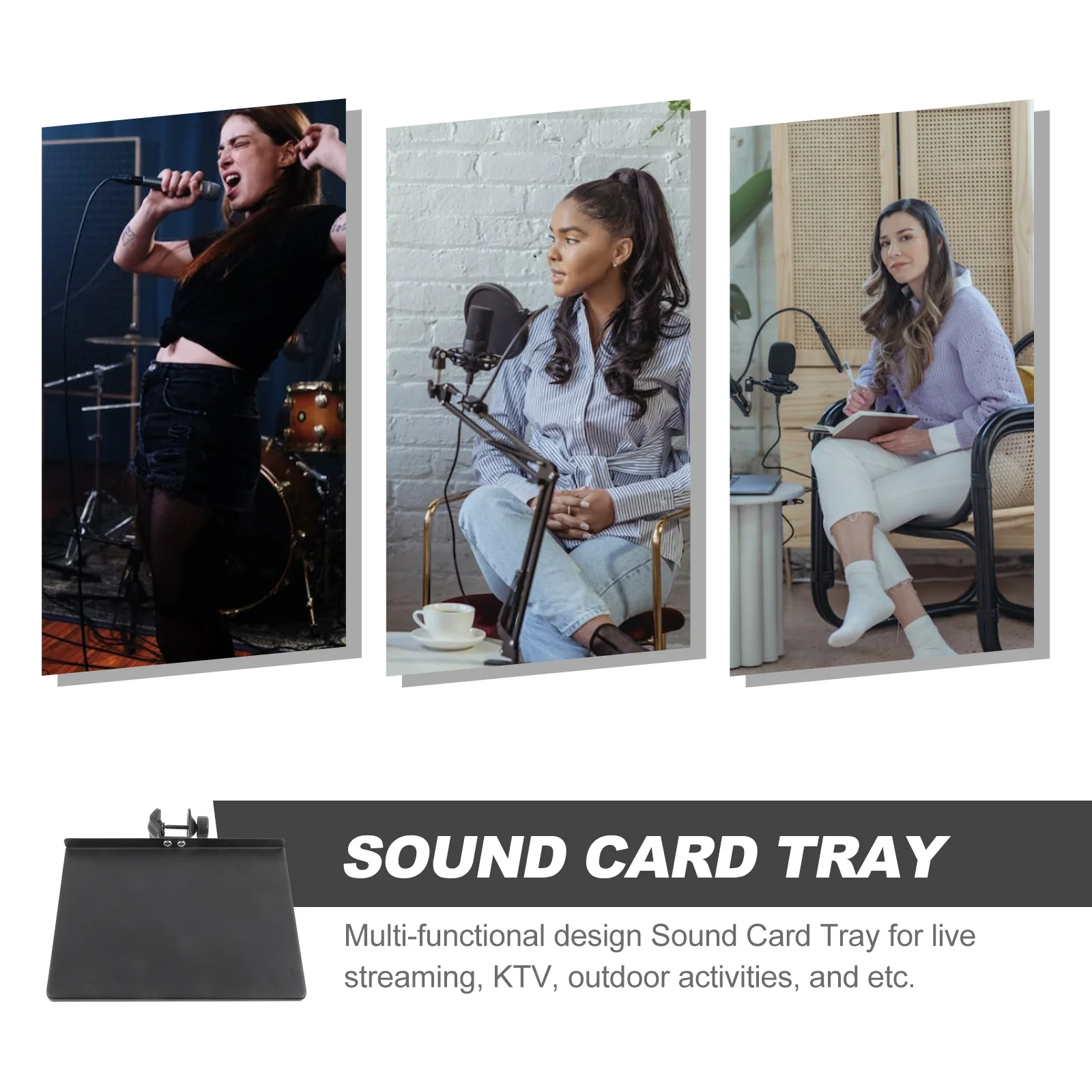 

Sound Card Tray Microphone Stand Adjustable Clamp Large Broadcast Holder Tray Multi-Functional Rack Shelf for Live Streaming Ktv