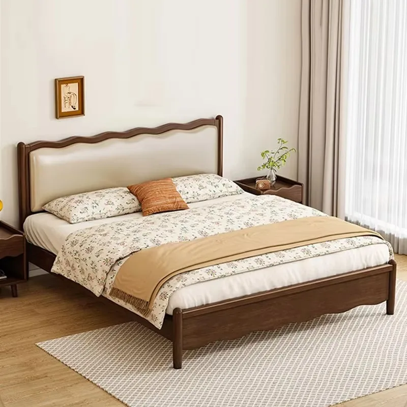 

Aesthetic Nordic Double Bed Wood Glamorous Minimalist Modern Twin Bed Frame Design Wood Safe Cama Box Casal Home Furniture