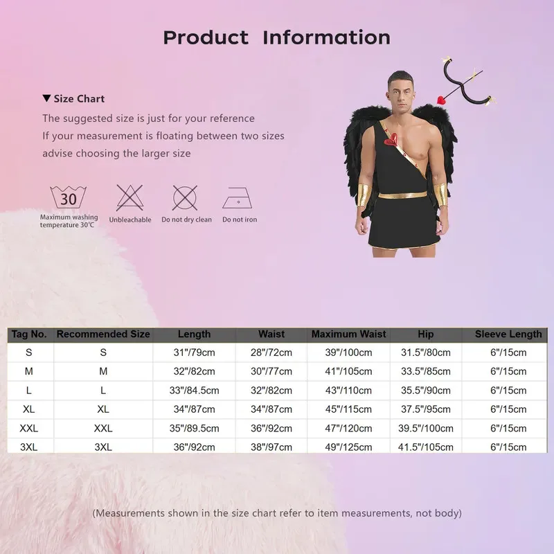 رجل عيد الحب كيوبيد تأثيري حلي كرنفال حفلة رومانية إله الحب فستان كتف واحد ارتداءها مع الأصفاد أجنحة القوس السهم