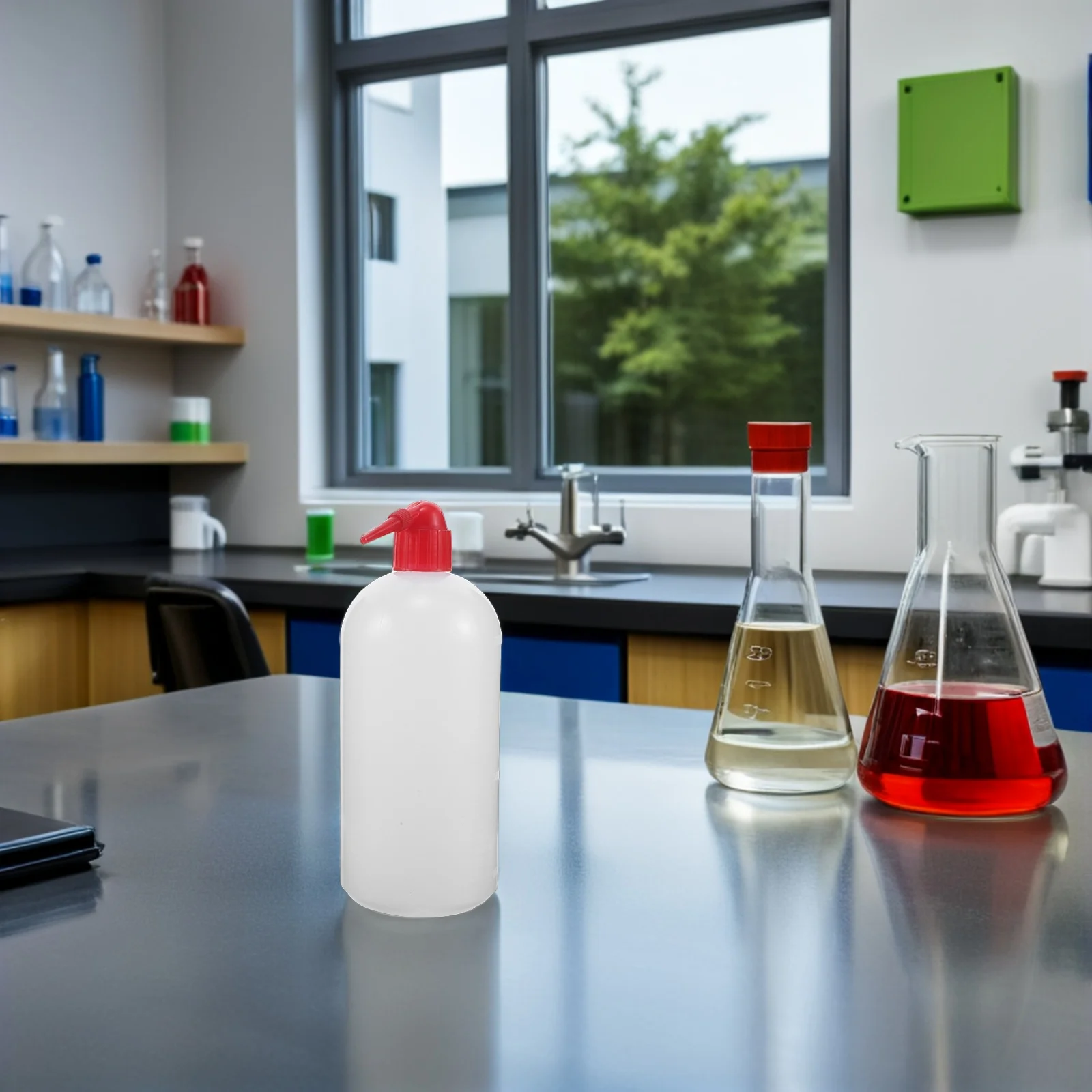 6 stks 1000 ml Laboratorium Wasfles Rode Dop Smalle Mond Precisie Uitloop Plastic Knijpfles Voor Reiniging