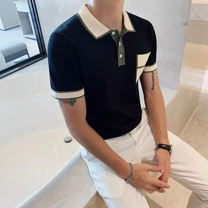 Elegant Fashion Harajuku Slim Fit Male Clothes Loose Casual Sport All Match T-shirts Button Pockets Short Sleeve Polo Shirts