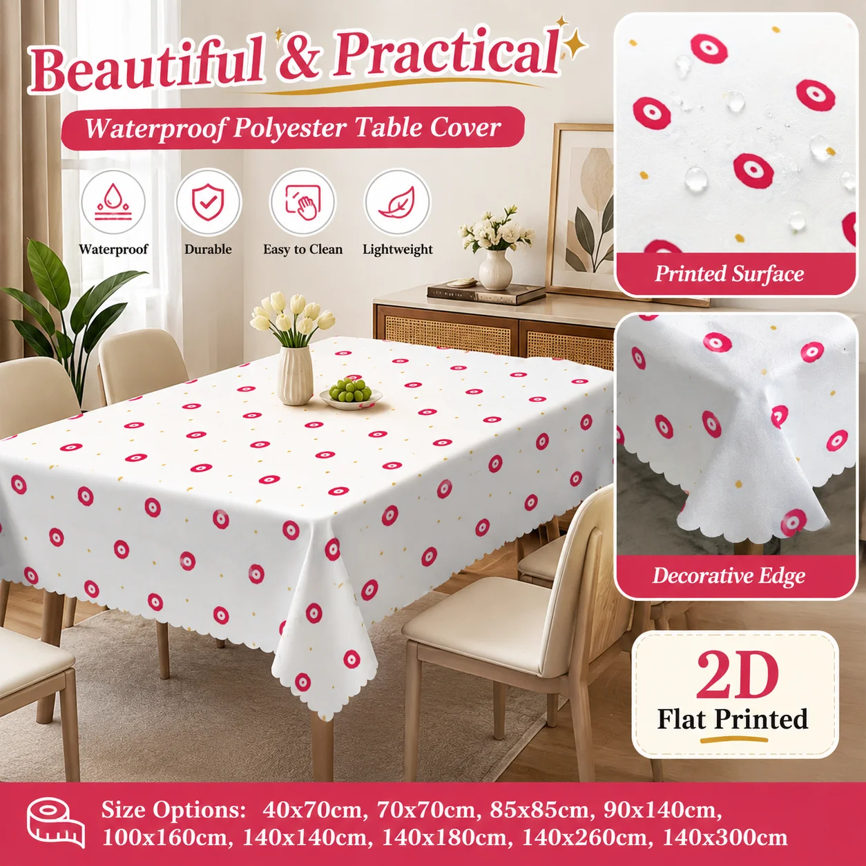 

Minimalist Polka Dot Waterproof Polyester Tablecloth 2D Flat Printed Decorative Edge Table Cover For Kitchen Dining Room Decor