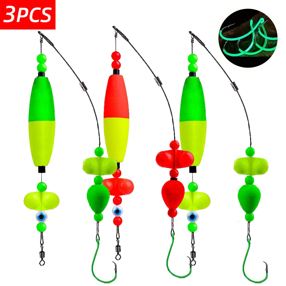 Catfish Rigs 3PCS Fishing Tackle with 6/0# 8/0# 10/0# Circle Hooks Stainless Steel & Foam Ideal for Catfish Fishing Sets