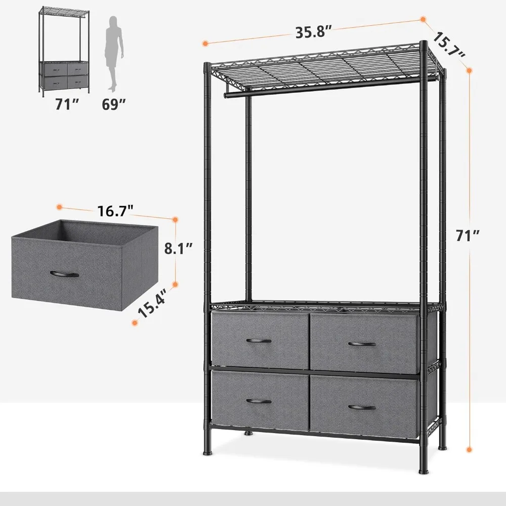 Clothes Rack, 4 Adjustable Legs To Protect The Floor, Sturdy Metal Frame 445lbs Total Load Capacity, Coat Rack