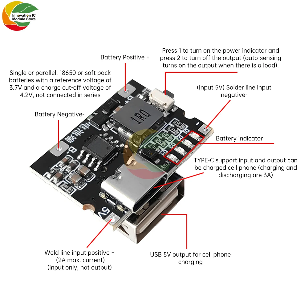 5V3A Charging And Discharging Integrated Module 3.7V4.2V Power Board Charging Protection Module Mobile Power Bank Accessories