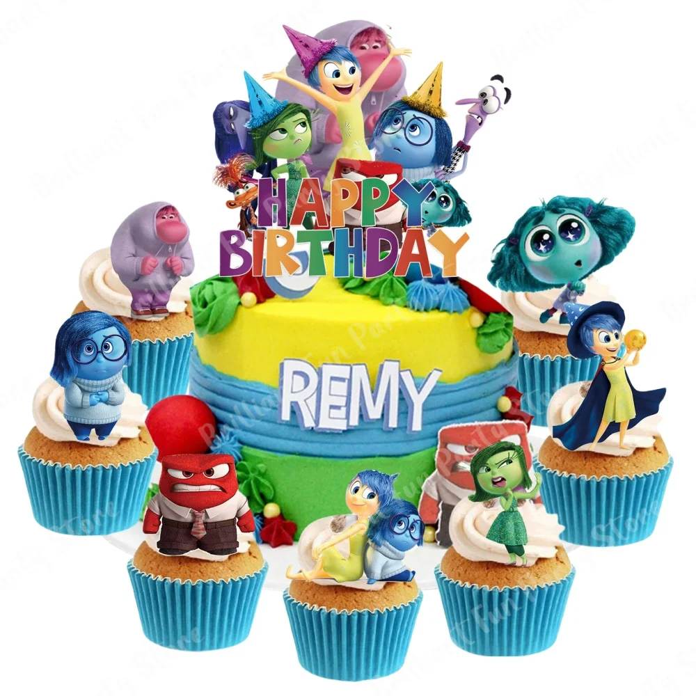 Inside Out 2 Happy Birthday Cake Toppers Disney Cake Decor Party Supplies for Kids Boys Girls Birthday Baby Shower Decoration