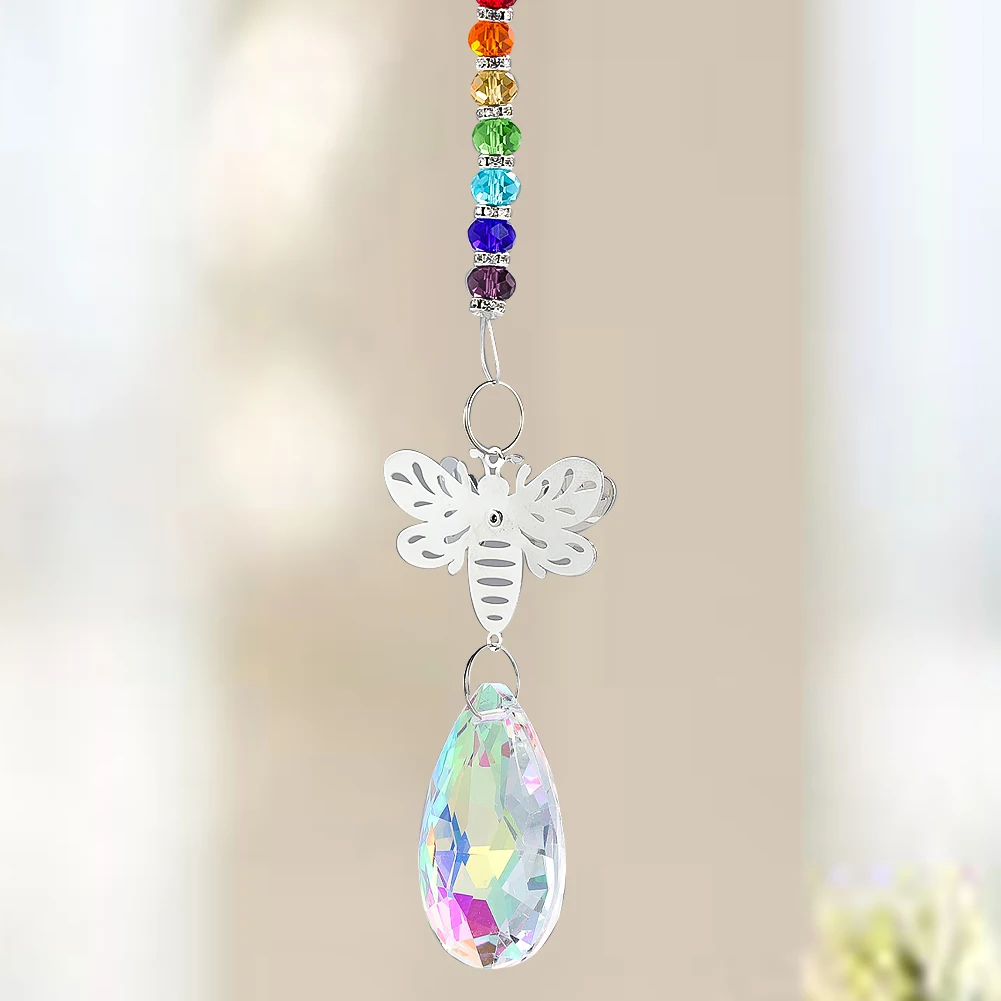 45mm Drop Faceted Crystal Angel Tears Pendant Glass Prism 3d Metal Bee Decor Car Hanging Chandelier Lighting Rainbow Maker Charm