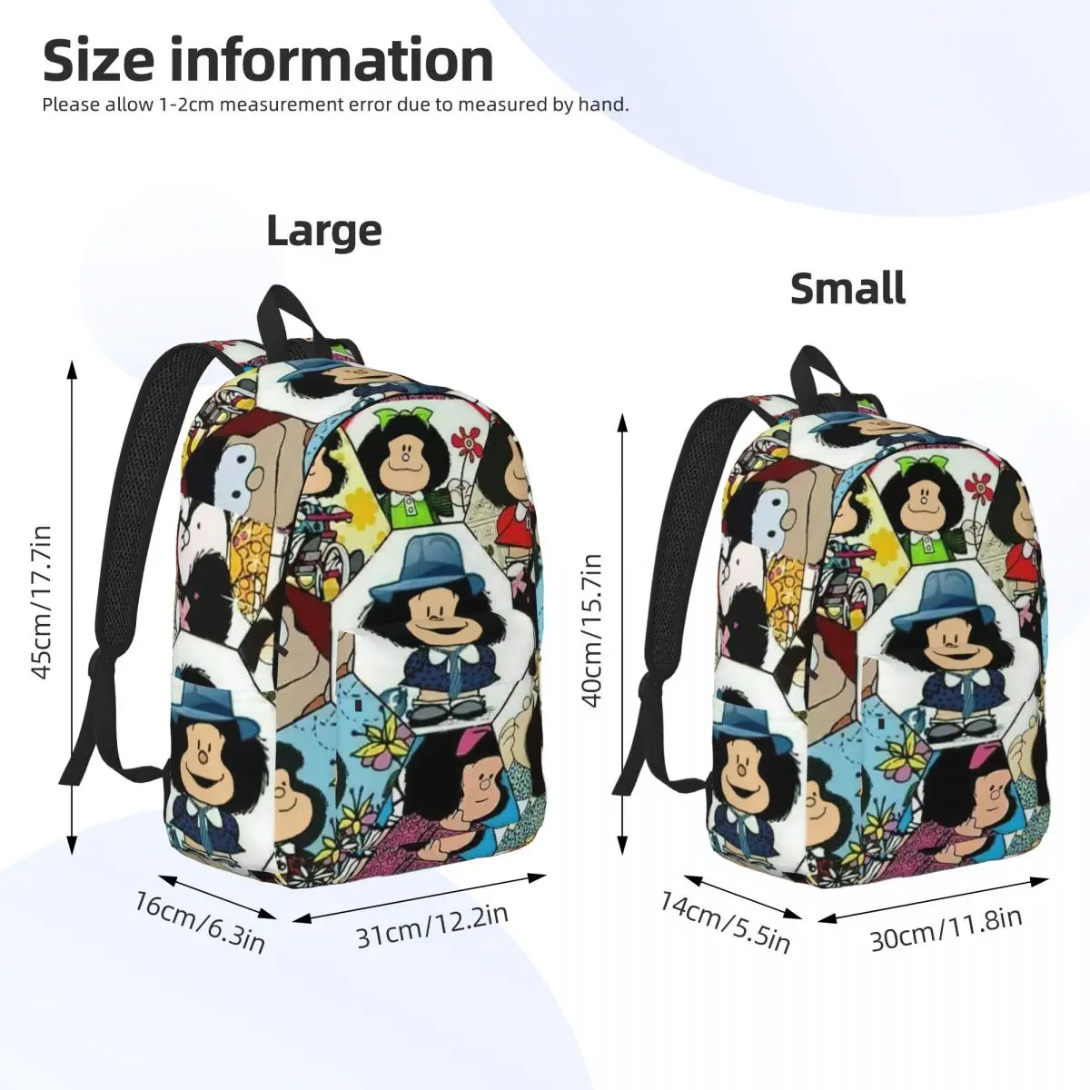 Anime Plaid Mafalda Backpack for Kindergarten Primary School Student Book Bags Boy Girl Kids Canvas Daypack Durable