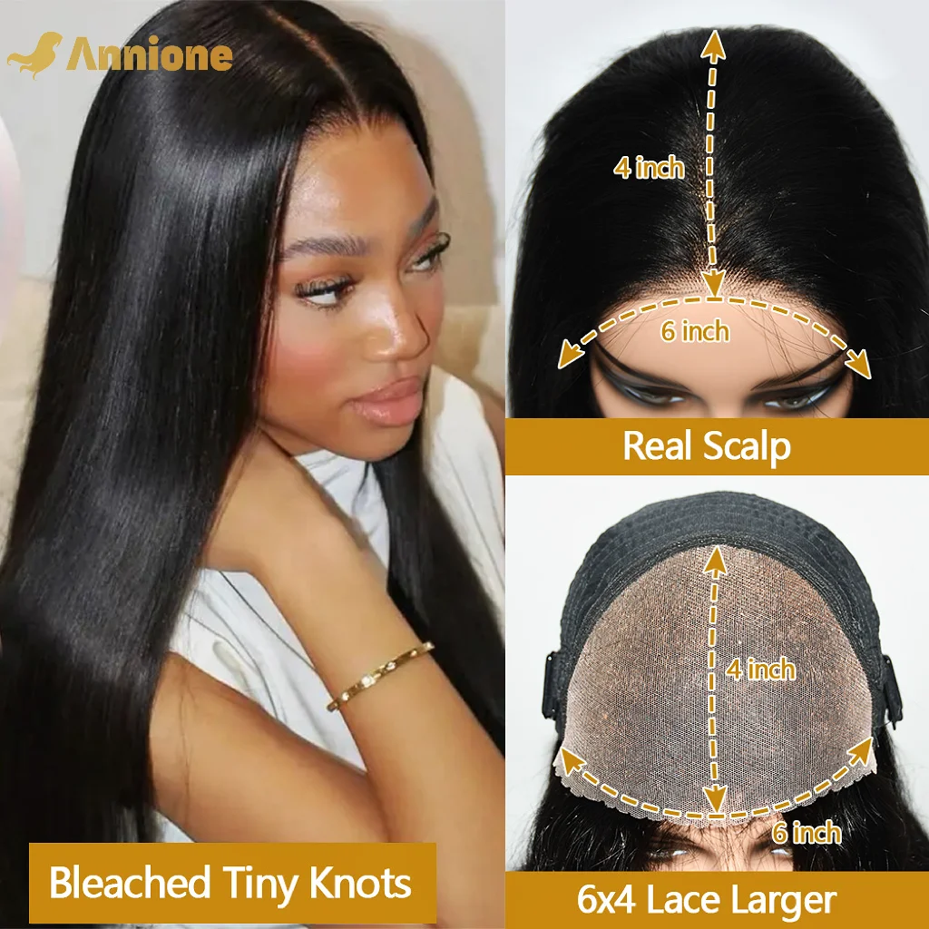 Annione 6x4 Glueless Wig Human Hair Ready To Wear 26 30 Straight Wigs 6x4 Transparent Lace Closure Glueless Wigs 100% Human Hair