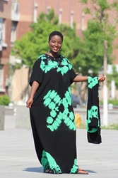 100% Cotton Africa Dashiki Diamonds Floral Maxi Stunning Elegant Femme Robe African Ladies Evening Long Dress With Scarf