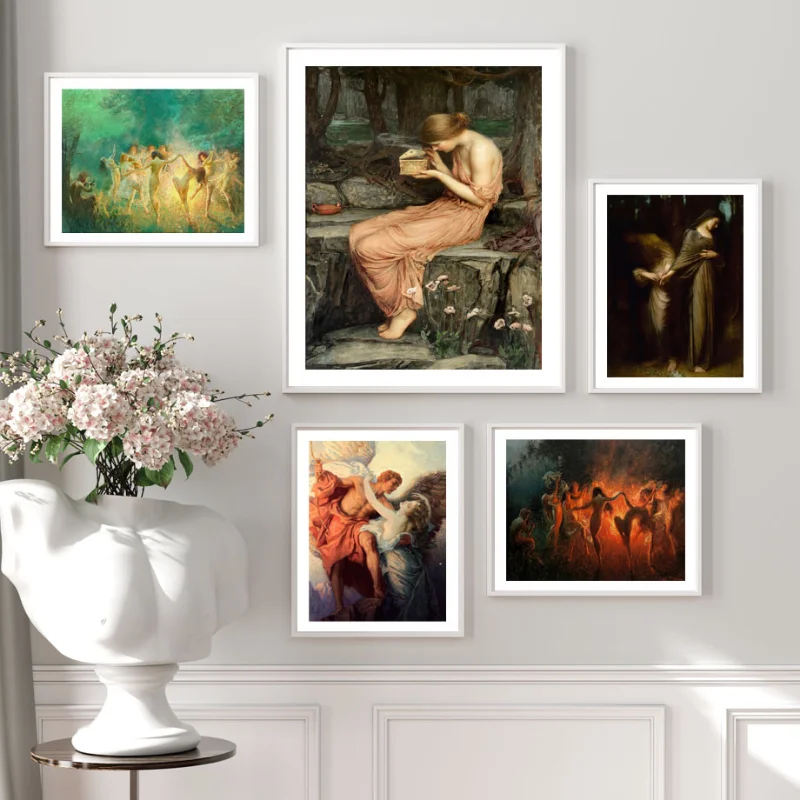 Fire Dance Nymphs Witch Magic Poster By Joseph Tomanek Wall Art Canvas Painting Nordic Print Wall Pictures for Living Room Decor