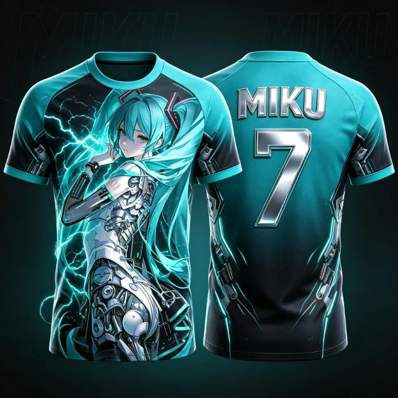 2026 Summer Hatsune Miku Retro Cosplay T-shirt Men's Oversized 3D Printed Short-sleeved Causal Unisex Children's Sports Shirt