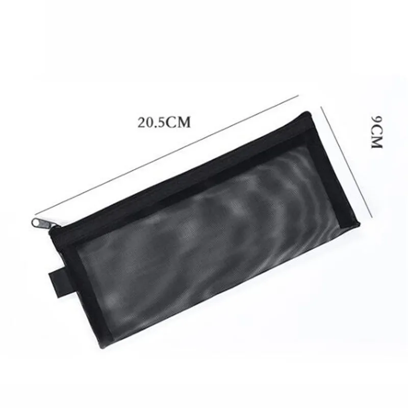 Simple Transparent Zipper Pencil Case Mesh Cosmetic Storage Bag Clear Stationery Bag Nylon Makeup Pouch Portable Travel Handbag