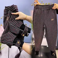 Europe Station 2023 Autumn/Winter Plaid Casual Pants Wool Boots Pants Loose High Waist Small Feet Pants 4XL