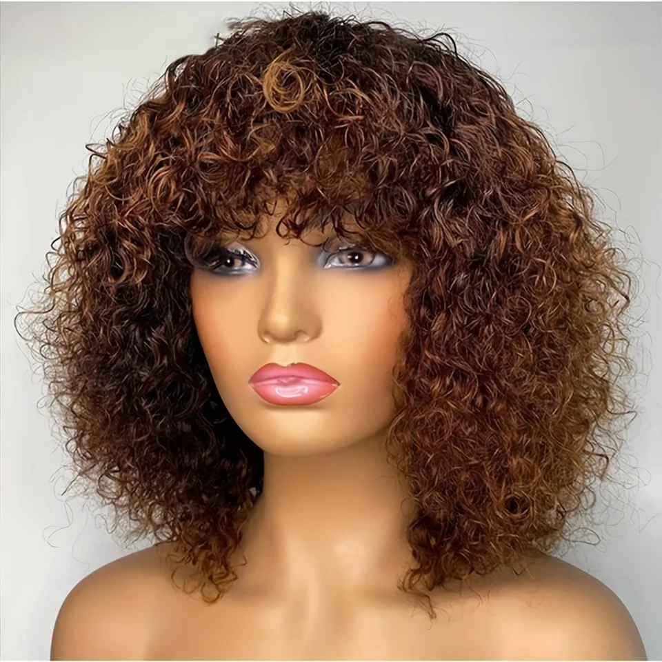 

Цветные парики Ombre TT1B/33 Jerry Curl Pixie Cut, 100% настоящие вьющиеся бразильские волосы, парики Rebecca, короткие парики из натуральных волос для женщин
