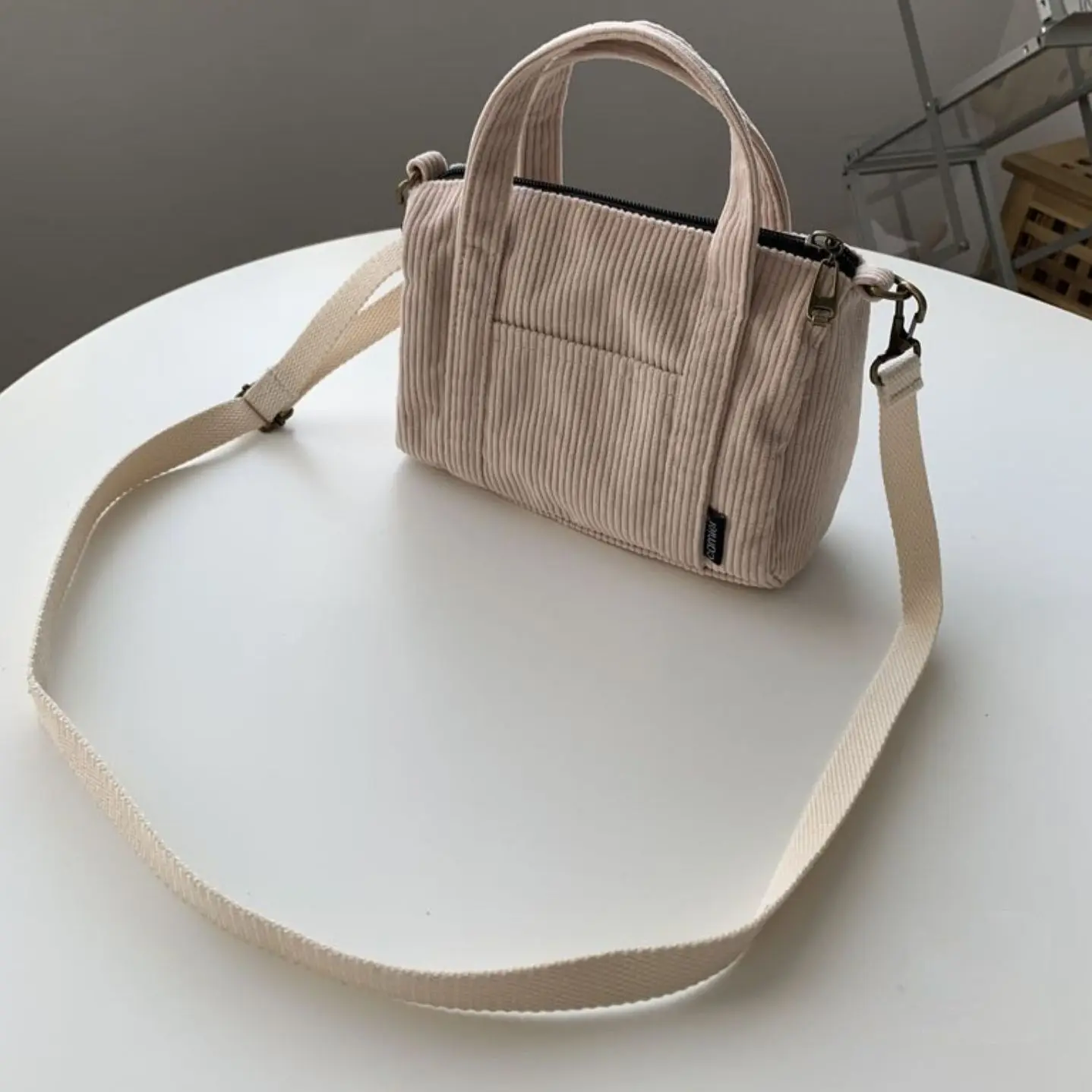 

Small Corduroy Crossbody bag for Women, Solid Mini Shoulder Bag with Zipper, Cute Handbag Purse