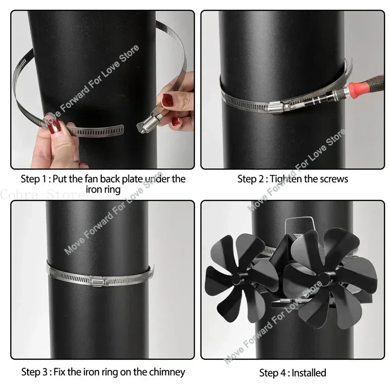 مروحة موقد تعمل بالطاقة الحرارية 12 شفرة مروحة موقد حرق الأخشاب لحرق السجل الصامت توفير الطاقة مزدوجة 6 شفرات مروحة مدفأة الحطب