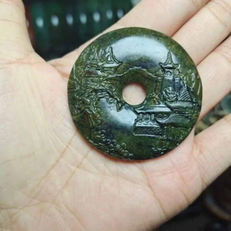 Natural Tibetan Jade Medicine Wang Shi Shan Shui Ping An Buckle Pendant for Men and Women In Peace Pendant