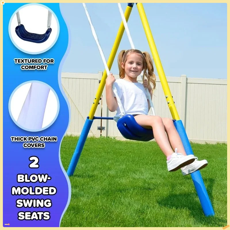 مجموعة أرجوحة الأطفال المعدنية الأولى للاستخدام الخارجي - أخضر/أبيض، مع شريحة