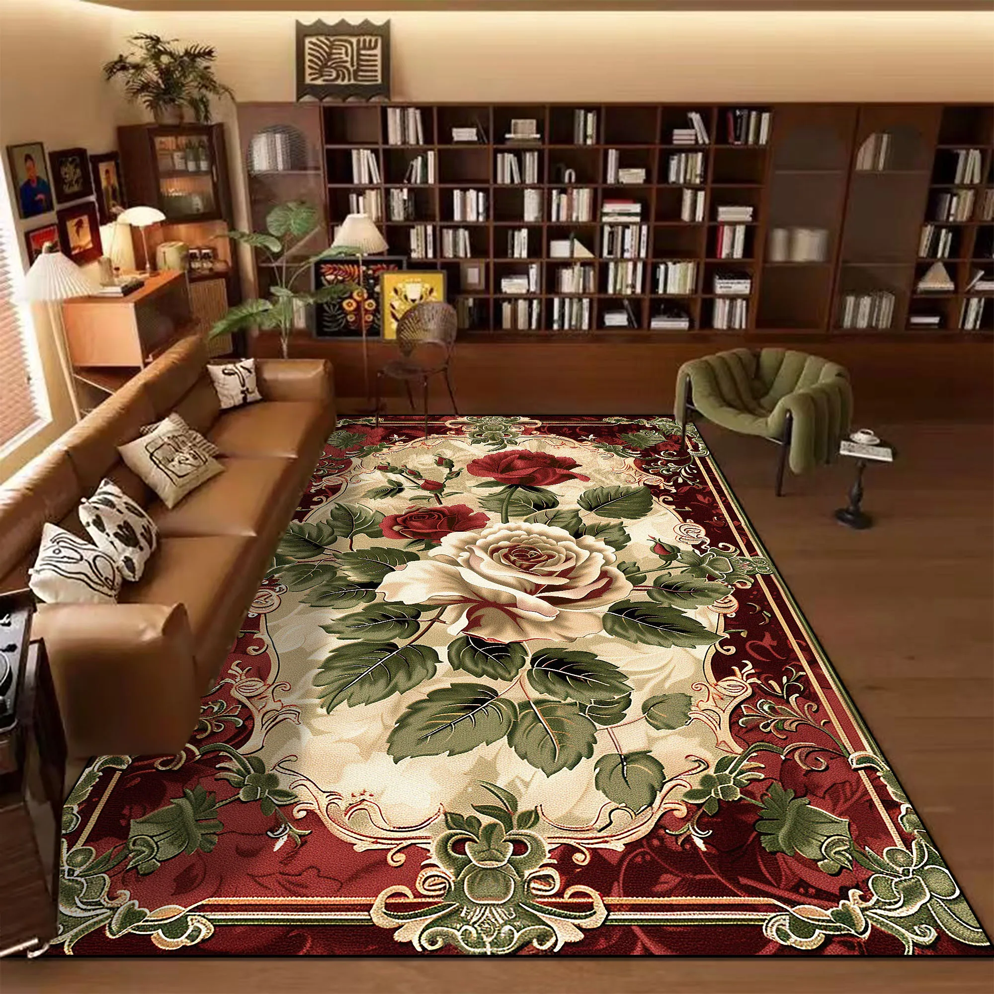 European Style Red Living Room Carpet Lounge Large Size Washable Rugs Non-slip Bedroom Floor Mats Home Decor Soft Rug Easy Clean