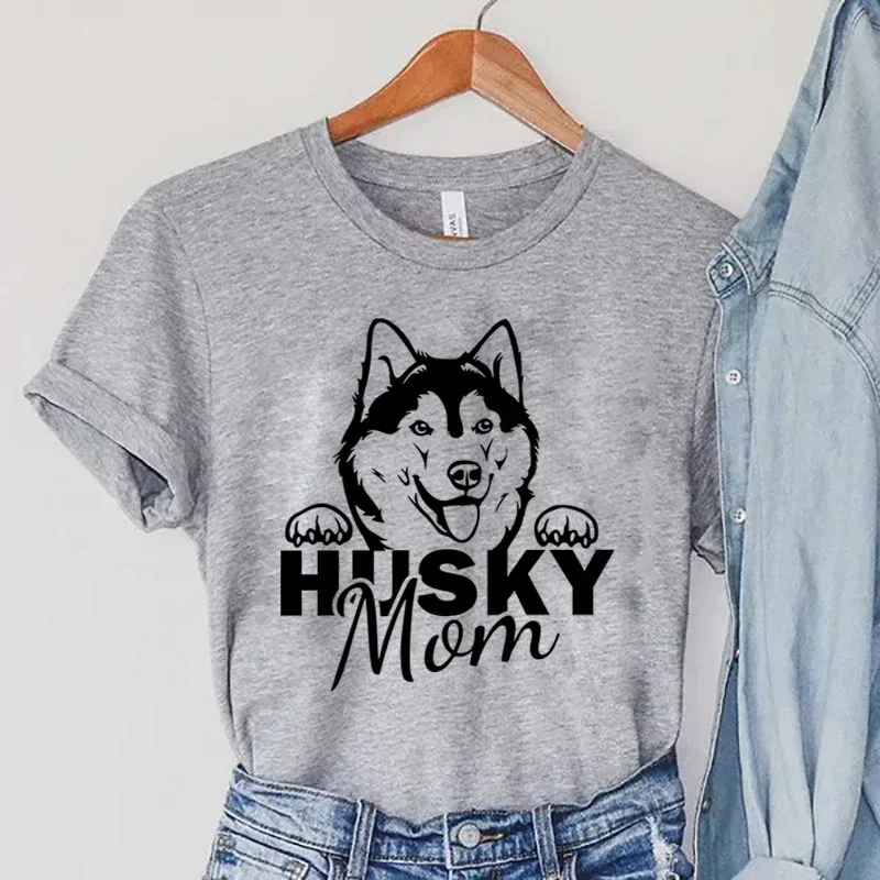 Harajuku Husky Mom Y2k Top Female Summer Animal Graphic T Shirts Cartoon Husky Women Clothing Vintage Husky Mama Print T-Shirts