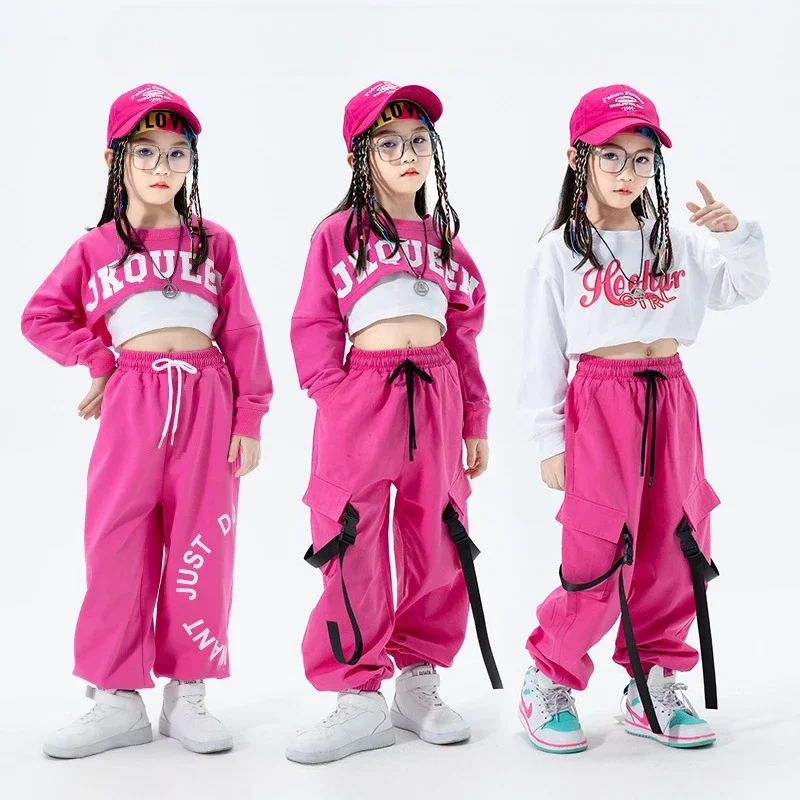 Meninas Jazz Dance Performance Dress, terno de hip-hop infantil, umbigo legal, roupas expostas, roupas da moda, 2024