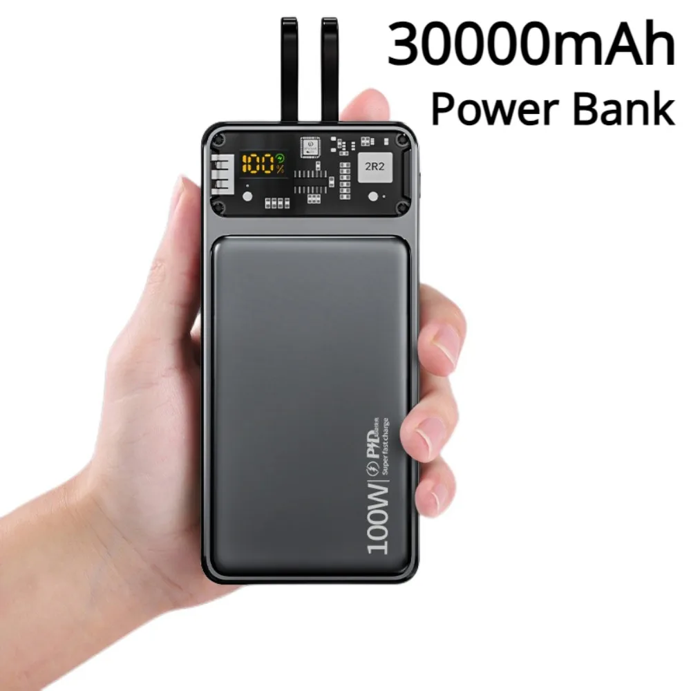 Dazzling Cool Transparent Mecha Power Bank 30000mAh Large Capacity Phone Charger Portable Digital Display Powerbanks with Lines