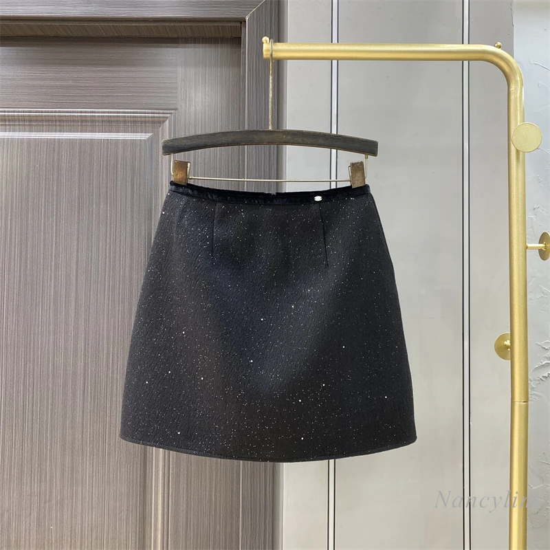 Fashion Sequined Skirt Women's 2024 Winter New High-end Temperament High-waisted A-word Hip Skirt All-Matching Female Cloth