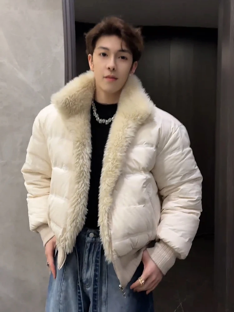 

Thiened Fce Lined Cotton Jaet Men's ort Sle Stand Collar Warm Winter Coat Double Sided Wear Stand Fit Casual Wear