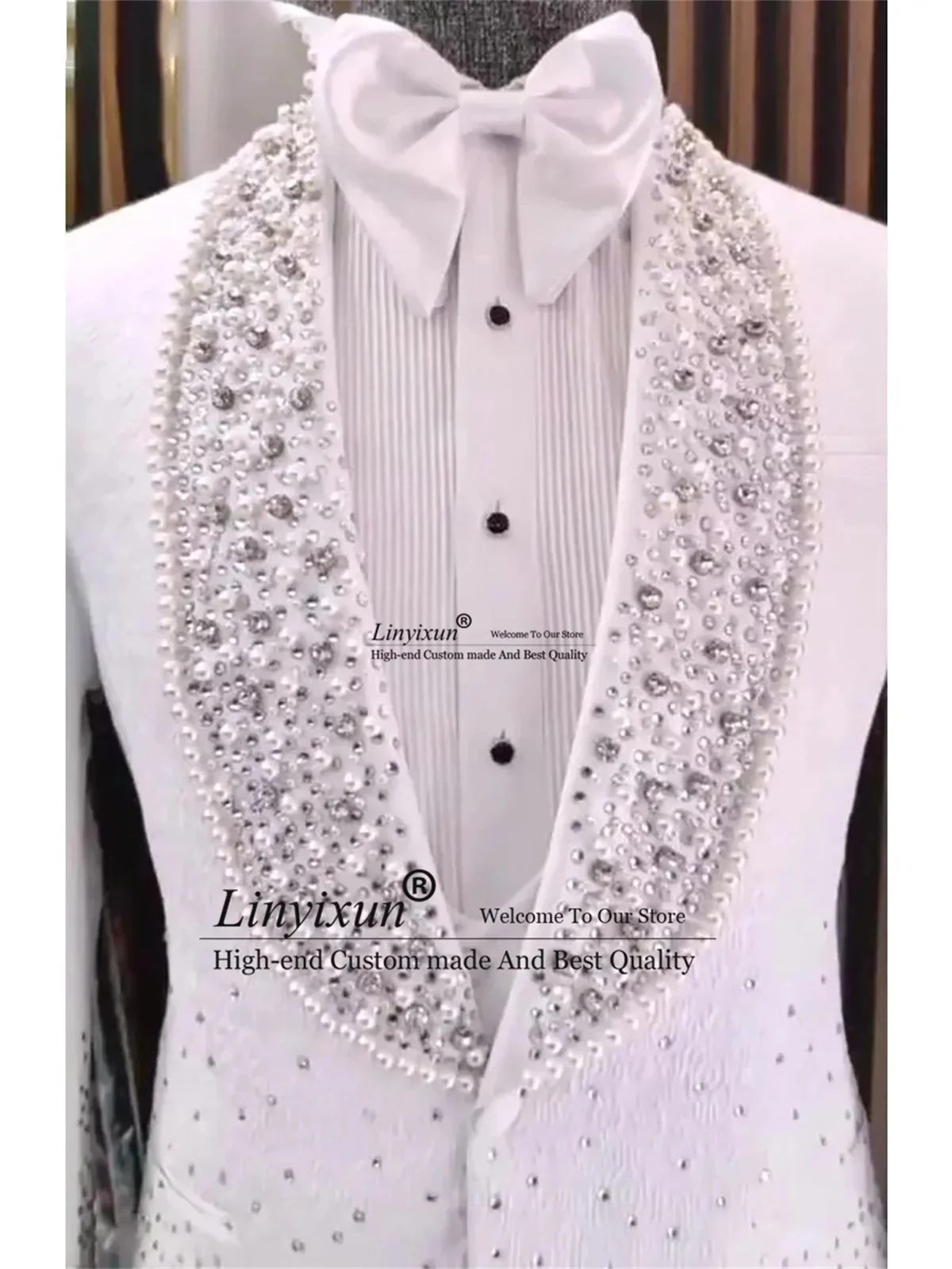 Sparkly Beaded Men Suits Shawl Lapel Groom Wedding Tuxedos 3 Pieces Sets Male Prom Blazers Customzied Terno Masculinos Completo