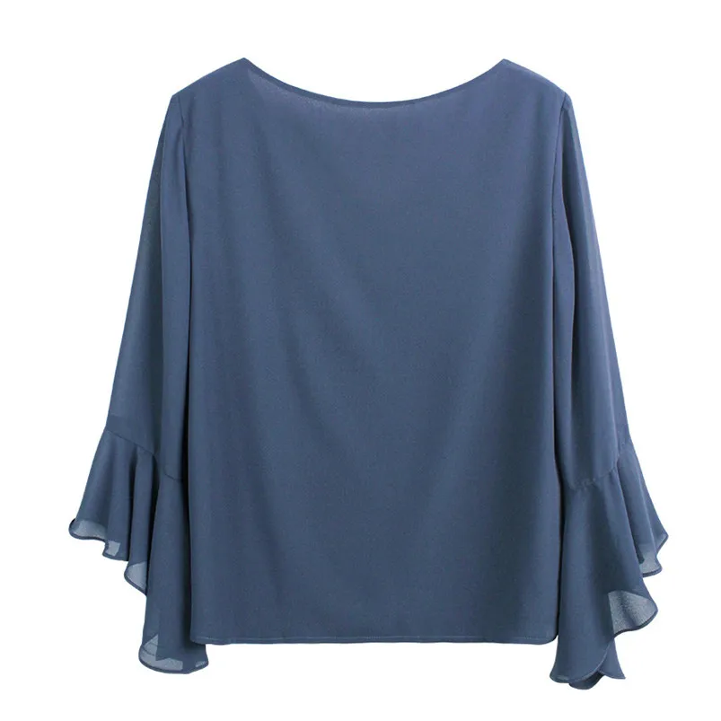 2026 Spring Chiffon Solid Tops Women Vintage Blouse Causal Summer V neck Tops flare Sleeve Shirts blusas mujer de moda 2025