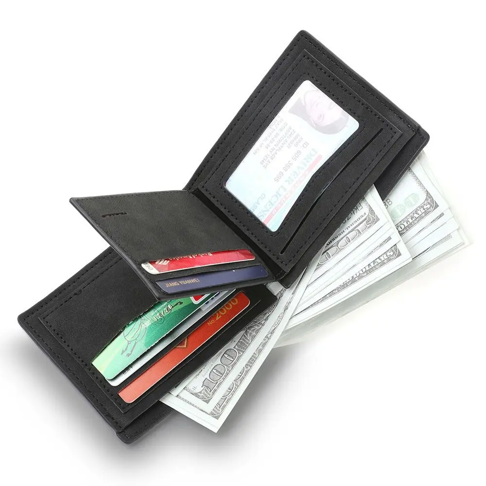 

New PU Leather Men's Short Wallet Black Coffee Large Capacity Multiple Pockets Two-fold ID Card Holder Men
